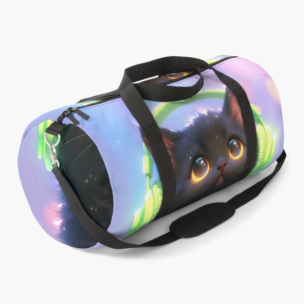 Item preview, black cat wearing neon headphones designed and sold by dcrc.