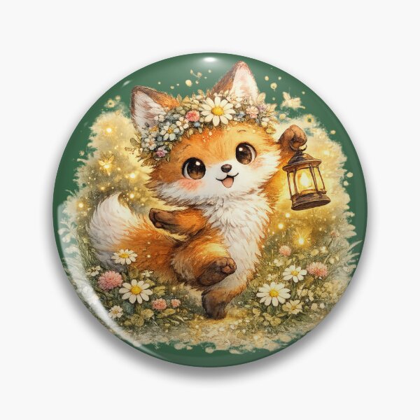 Item preview, Cute Midsummer Fox Watercolor – Kawaii Woodland Fox with Flower Crown and Lantern designed and sold by MagicMakerPh.