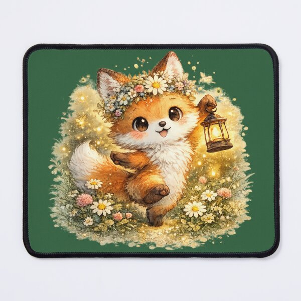 Item preview, Cute Midsummer Fox Watercolor – Kawaii Woodland Fox with Flower Crown and Lantern designed and sold by MagicMakerPh.