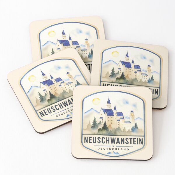 Item preview, Neuschwanstein Castle Germany Watercolor Travel Badge designed and sold by MoxisWatercolor.