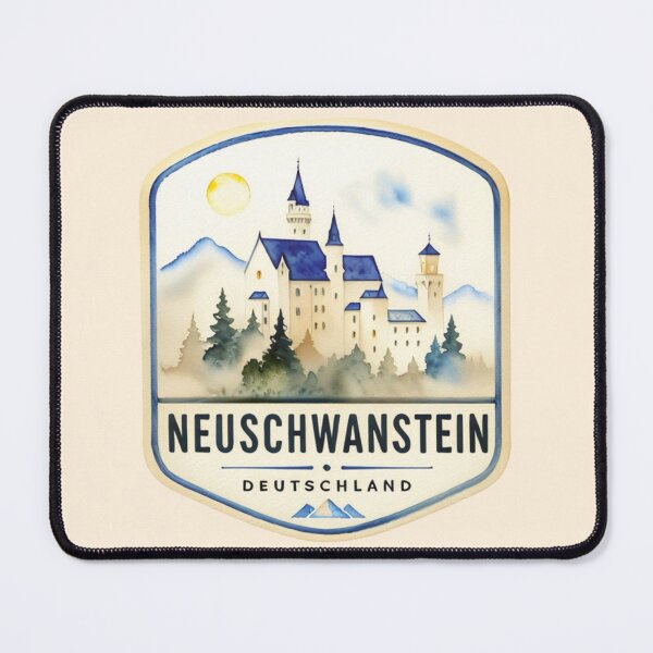 Item preview, Neuschwanstein Castle Germany Watercolor Travel Badge designed and sold by MoxisWatercolor.