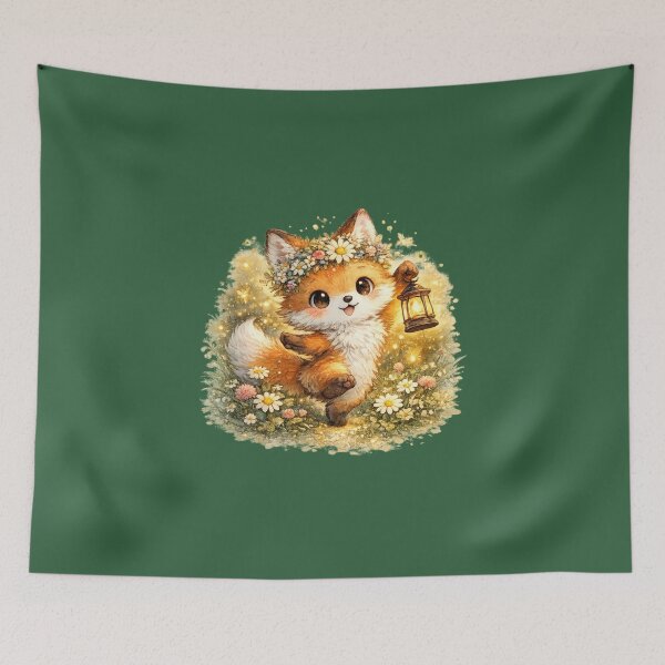 Item preview, Cute Midsummer Fox Watercolor – Kawaii Woodland Fox with Flower Crown and Lantern designed and sold by MagicMakerPh.