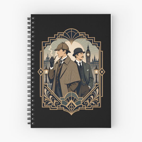Aperçu de l'œuvre Sherlock Holmes et Watson Art Déco London Skyline créée et vendue par Fenay Designs.