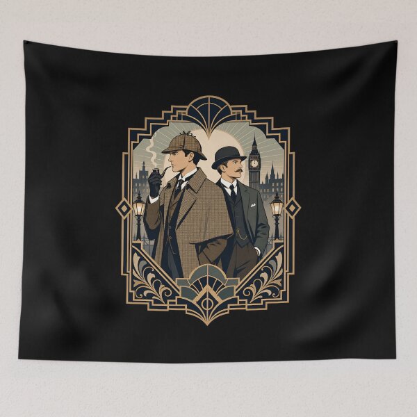 Item preview, Sherlock Holmes and Watson Art Deco London Skyline designed and sold by Fenay Designs.