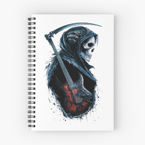 Artikelvorschau, Cyberpunk-Grim-Reaper-Gitarre | Futuristische Skelett-Rock-Illustration entworfen und verkauft von Pro AguiZoul Art.