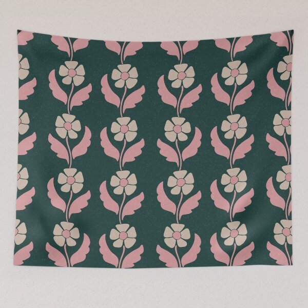 Item preview, Large Retro Scandinavian Folk Floral Forest Green Botanical Pattern designed and sold by DColourMuse.