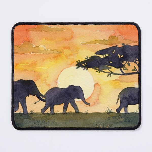Item preview, Serengeti Sunset Walk - Three Elephants in Watercolor designed and sold by BLUESKY11a.