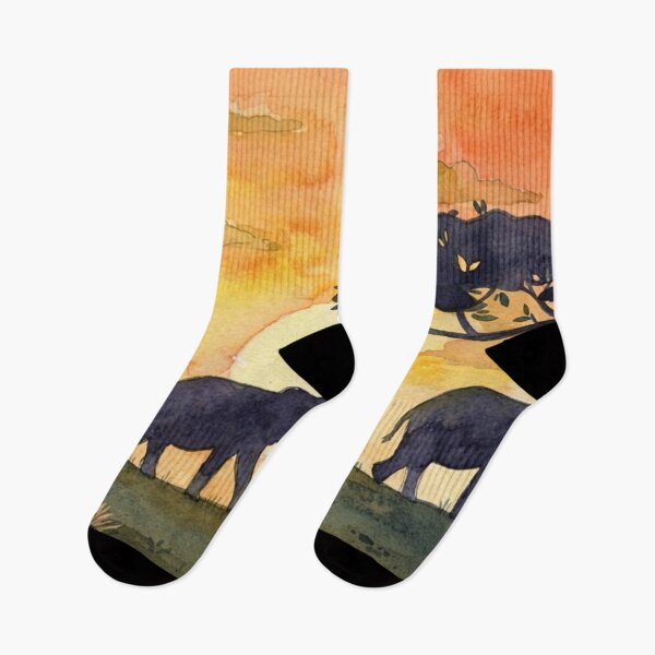 Item preview, Serengeti Sunset Walk - Three Elephants in Watercolor designed and sold by BLUESKY11a.