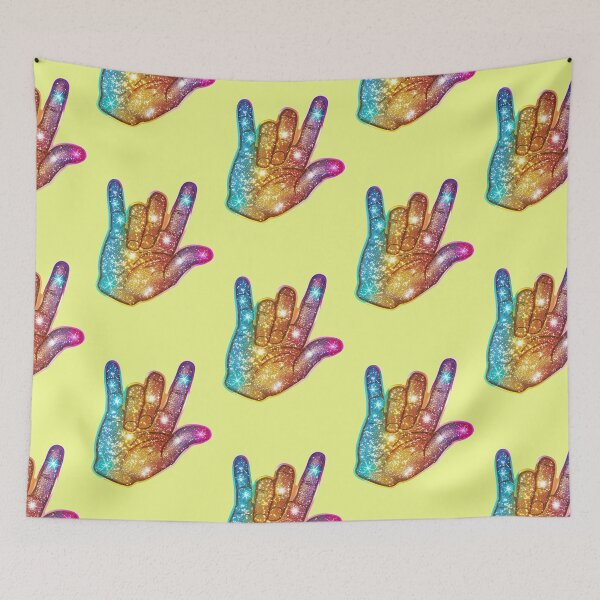 Item preview, Rock On hand sign rainbow glitter sparkle designed and sold by Mauswohn.