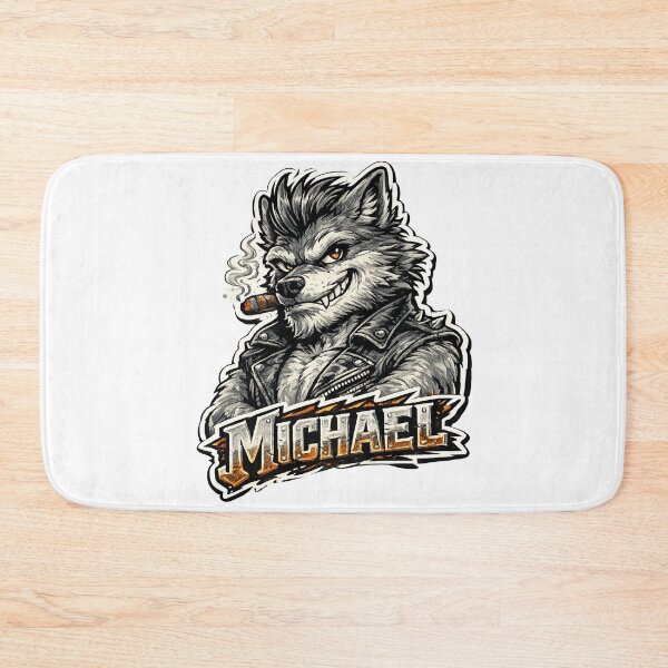 Artikelvorschau, Michael – Cooler Wolf-Namensmaskottchen-Aufkleber entworfen und verkauft von AlexLineArt.