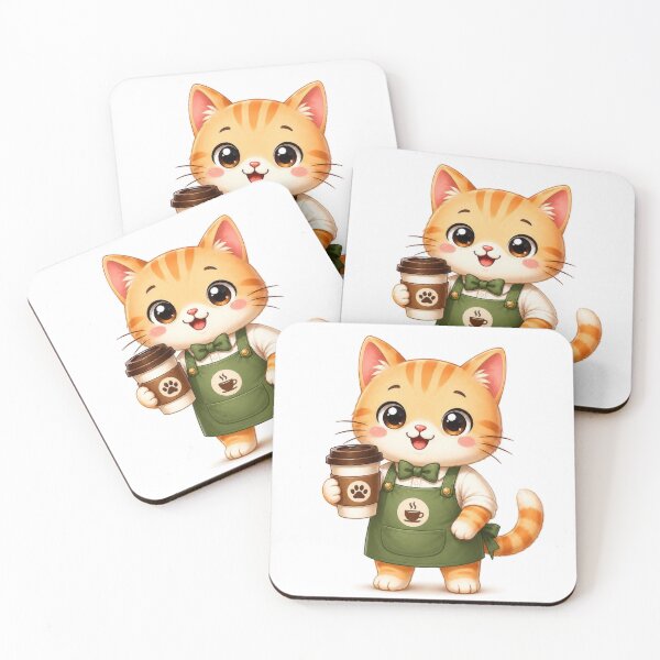 Item preview, Cute Barista Cat Coffee Lover Cartoon Kawaii Cafe Animal Illustration designed and sold by dreamybyana.