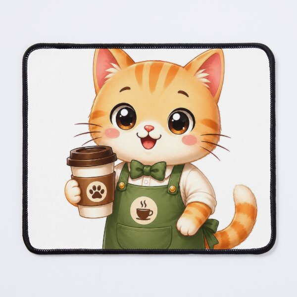Item preview, Cute Barista Cat Coffee Lover Cartoon Kawaii Cafe Animal Illustration designed and sold by dreamybyana.