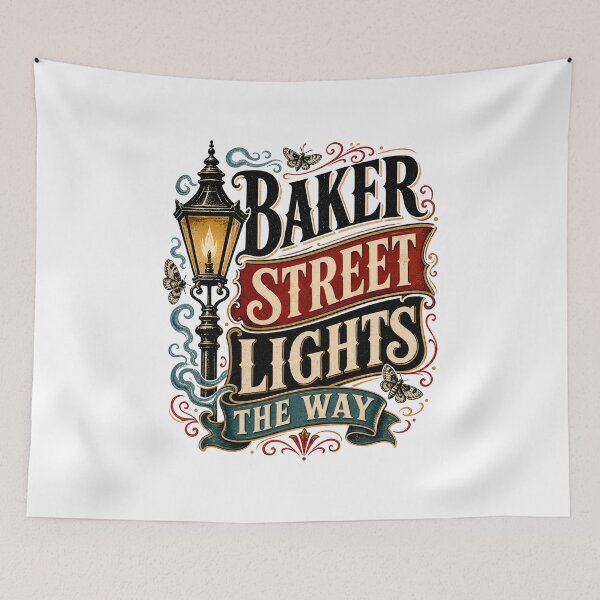 Item preview, Sherlock Holmes Baker Street Lights The Way Vintage Typography Art designed and sold by Fenay Designs.