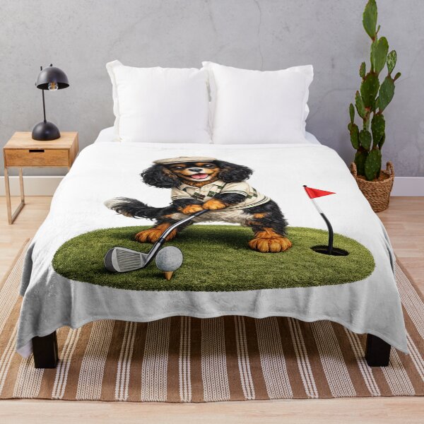 Item preview, Black and Tan Cavalier Playing Golf designed and sold by SpottyRainbow.