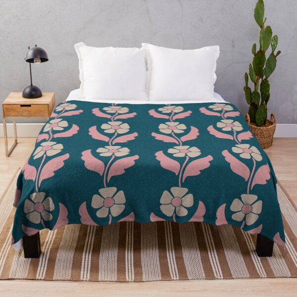 Item preview, Large Retro Scandinavian Folk Floral Teal Blue Botanical Pattern designed and sold by DColourMuse.