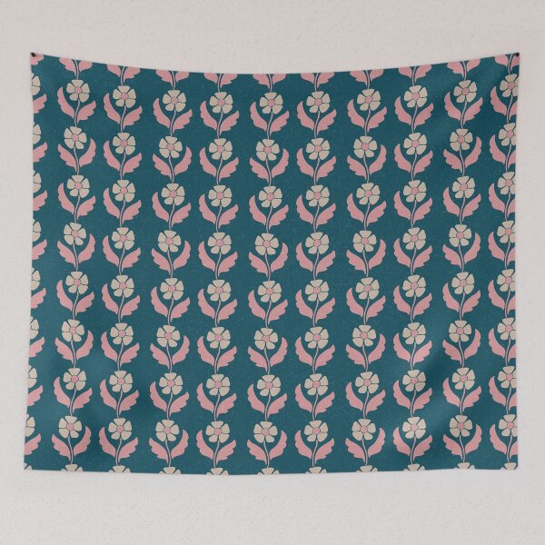Item preview, Medium Retro Scandinavian Folk Floral Teal Blue Botanical Pattern designed and sold by DColourMuse.