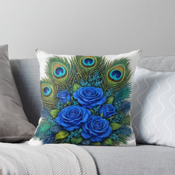 Item preview, Blue Roses and Peacock Feathers Design designed and sold by behappyandrelax.