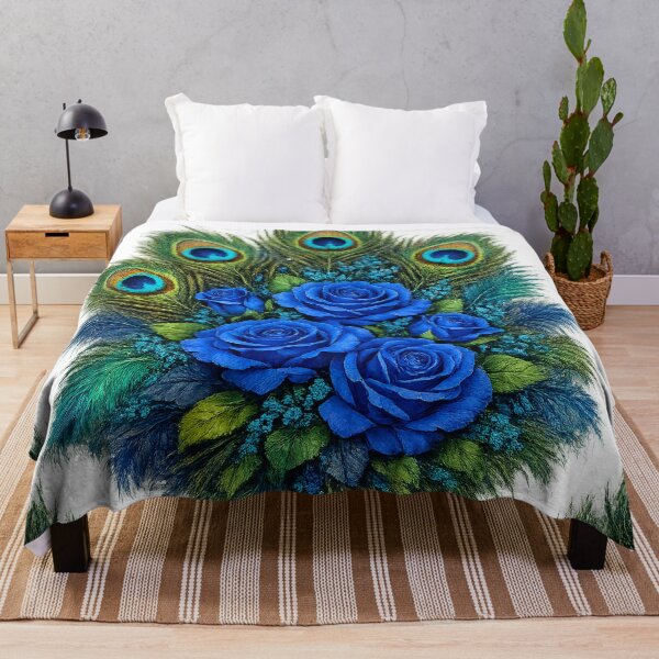 Item preview, Blue Roses and Peacock Feathers Design designed and sold by behappyandrelax.