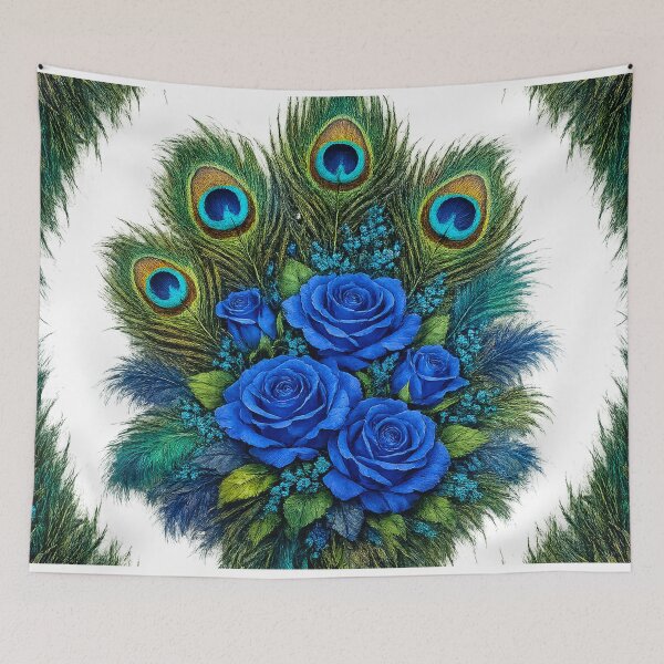 Item preview, Blue Roses and Peacock Feathers Design designed and sold by behappyandrelax.