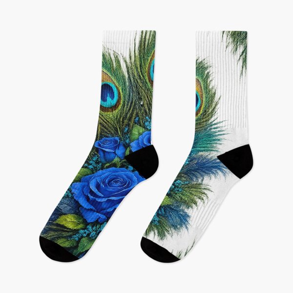 Item preview, Blue Roses and Peacock Feathers Design designed and sold by behappyandrelax.