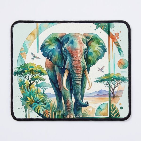 Item preview, Tropical Watercolor Elephant Geometric Savanna Graphic Art designed and sold by BLUESKY11a.