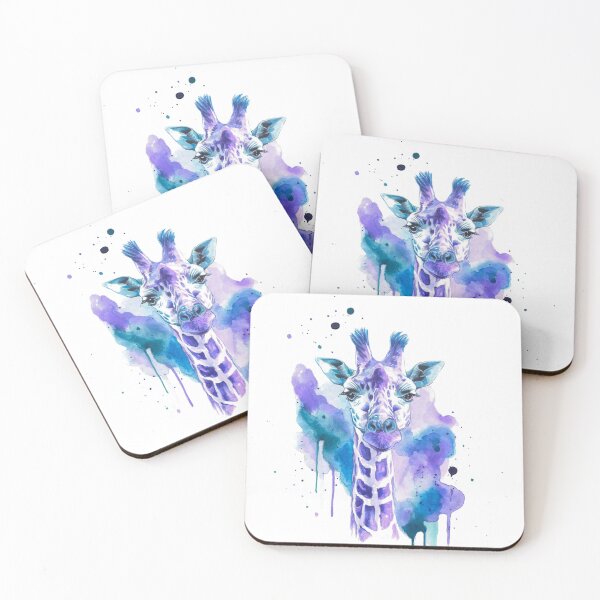 Artikelvorschau, Buntes Giraffen-Geistestier – Lila, Blau & Türkis Aquarellkunst entworfen und verkauft von calamarisky.