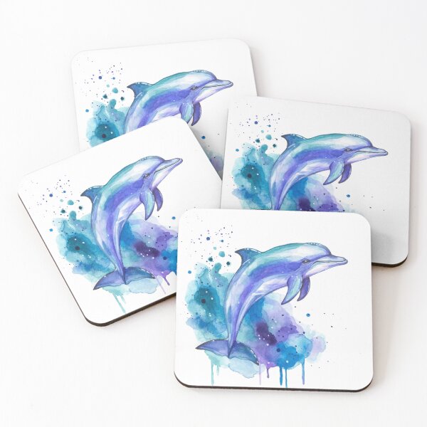 Item preview, Colourful Dolphin Spirit Animal – Purple, Blue & Turquoise Watercolour Art designed and sold by calamarisky.