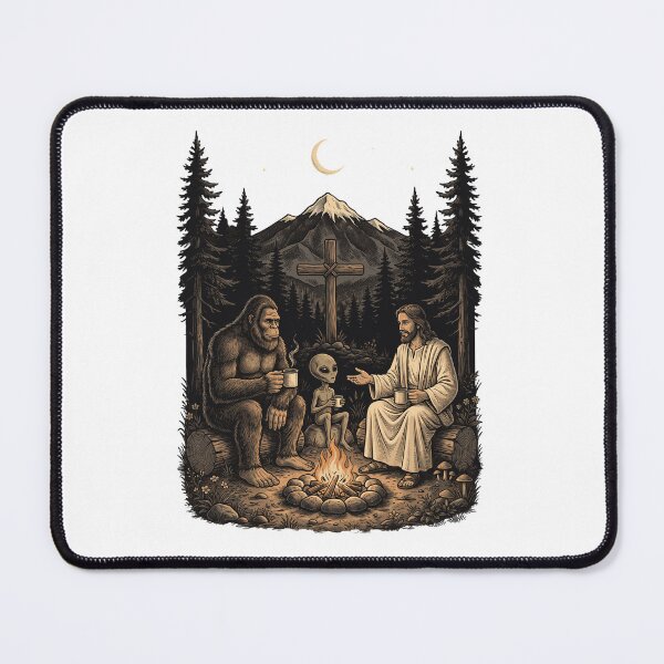 Item preview, Bigfoot Alien Jesus Campfire Chat designed and sold by Roy & Tiffany.