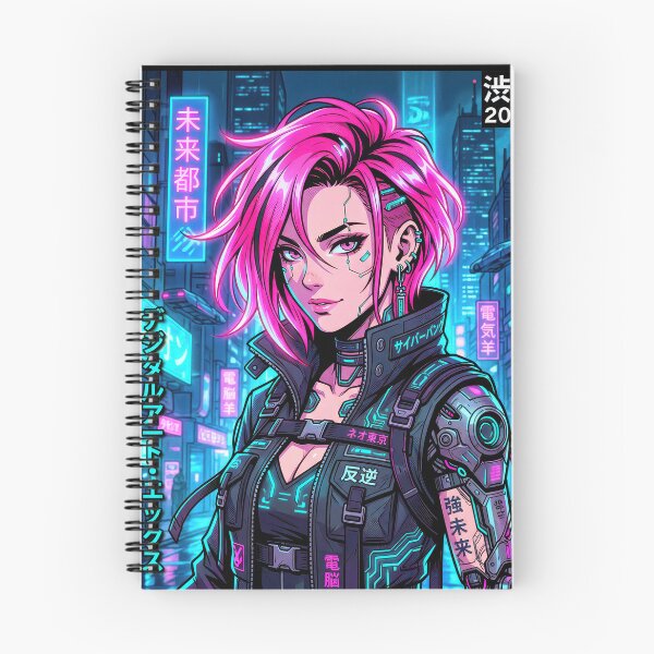 Item preview, Cyberpunk Rebel Pink Hair Anime Cyborg Streetwear Girl designed and sold by DigitalArtx-com.