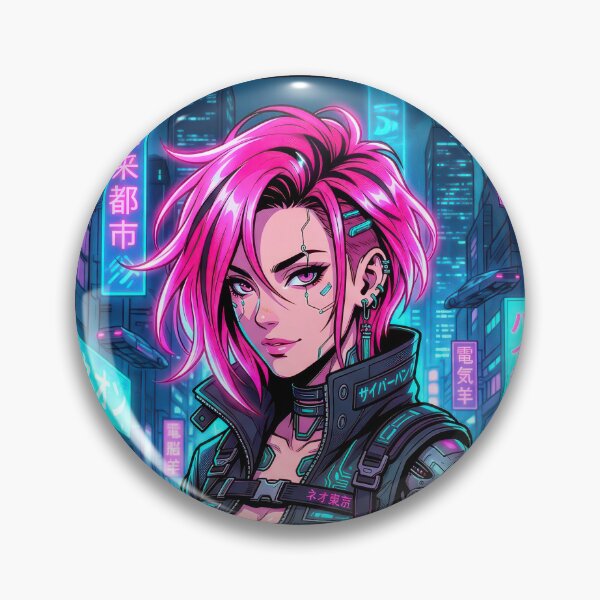 Item preview, Cyberpunk Rebel Pink Hair Anime Cyborg Streetwear Girl designed and sold by DigitalArtx-com.