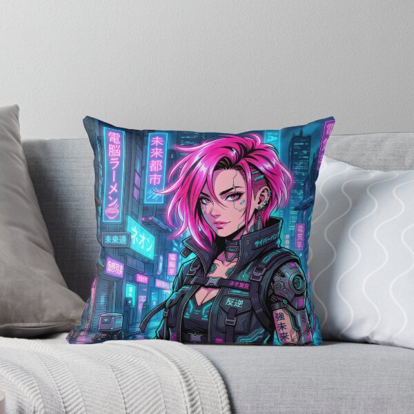 Item preview, Cyberpunk Rebel Pink Hair Anime Cyborg Streetwear Girl designed and sold by DigitalArtx-com.