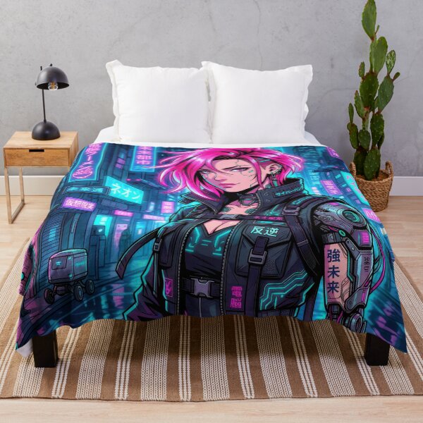Item preview, Cyberpunk Rebel Pink Hair Anime Cyborg Streetwear Girl designed and sold by DigitalArtx-com.