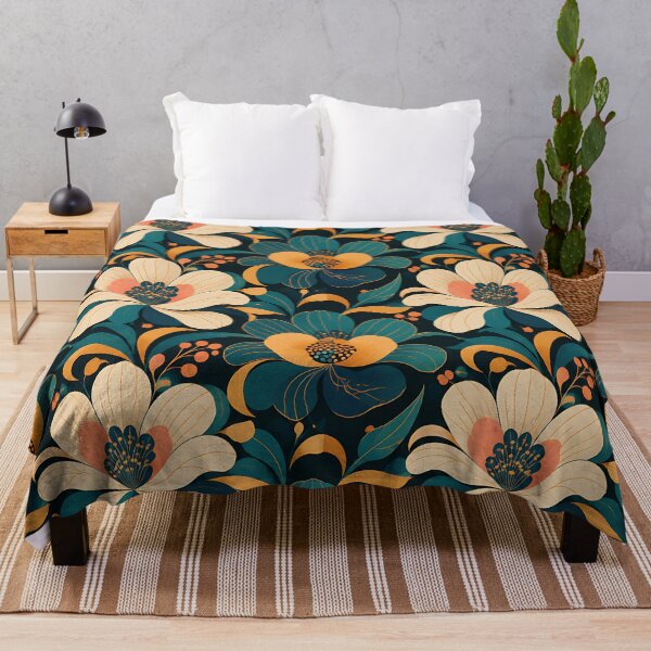 Item preview, Vintage Botanical Floral Pattern — Dark Teal Gold Cream Art Nouveau designed and sold by Aureva Arts Shop.