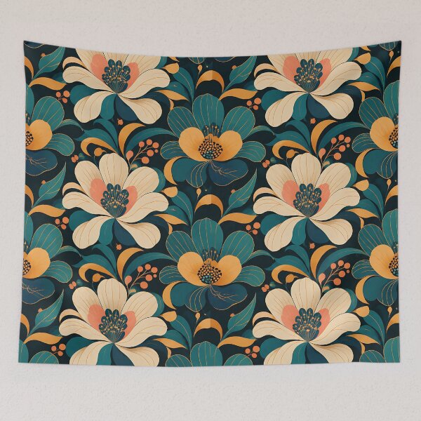 Item preview, Vintage Botanical Floral Pattern — Dark Teal Gold Cream Art Nouveau designed and sold by Aureva Arts Shop.