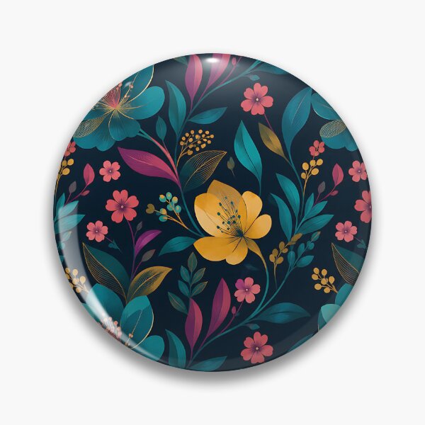 Item preview, Dark Floral Pattern — Teal Blue Pink Yellow Botanical Art designed and sold by Aureva Arts Shop.
