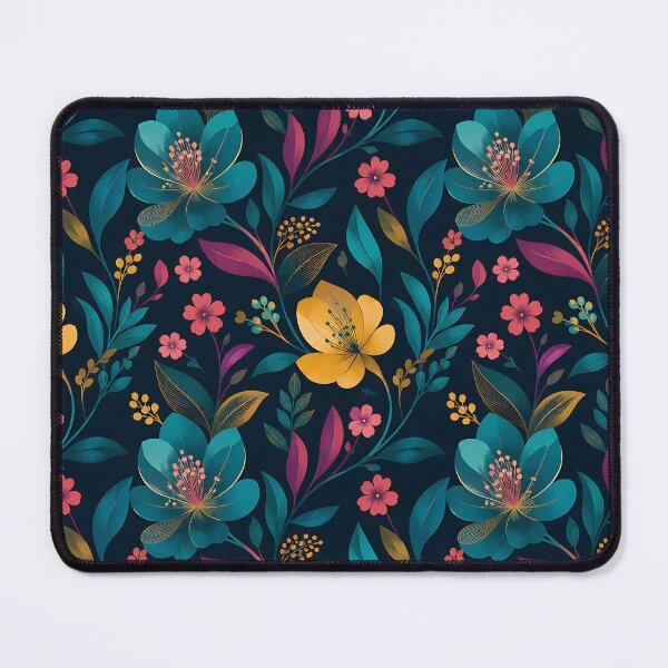 Item preview, Dark Floral Pattern — Teal Blue Pink Yellow Botanical Art designed and sold by Aureva Arts Shop.