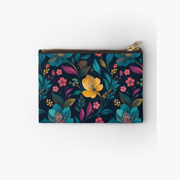 Item preview, Dark Floral Pattern — Teal Blue Pink Yellow Botanical Art designed and sold by Aureva Arts Shop.