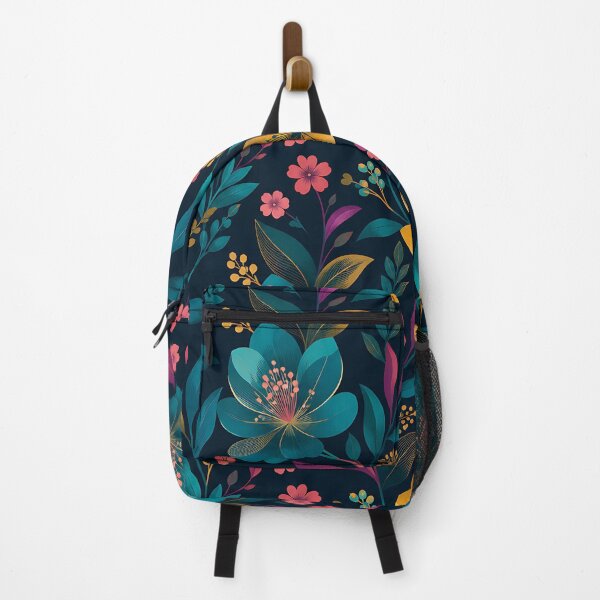 Item preview, Dark Floral Pattern — Teal Blue Pink Yellow Botanical Art designed and sold by Aureva Arts Shop.