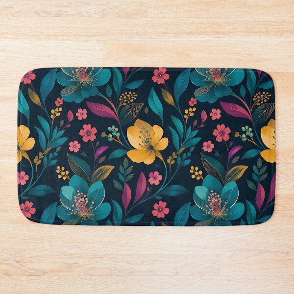 Item preview, Dark Floral Pattern — Teal Blue Pink Yellow Botanical Art designed and sold by Aureva Arts Shop.