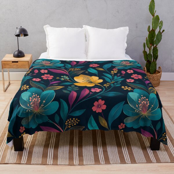 Item preview, Dark Floral Pattern — Teal Blue Pink Yellow Botanical Art designed and sold by Aureva Arts Shop.