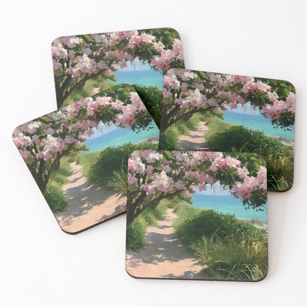 Item preview, Hawaiian Tropical Beach Path with Flowering Tree and Turquoise Ocean v2 designed and sold by daila70.