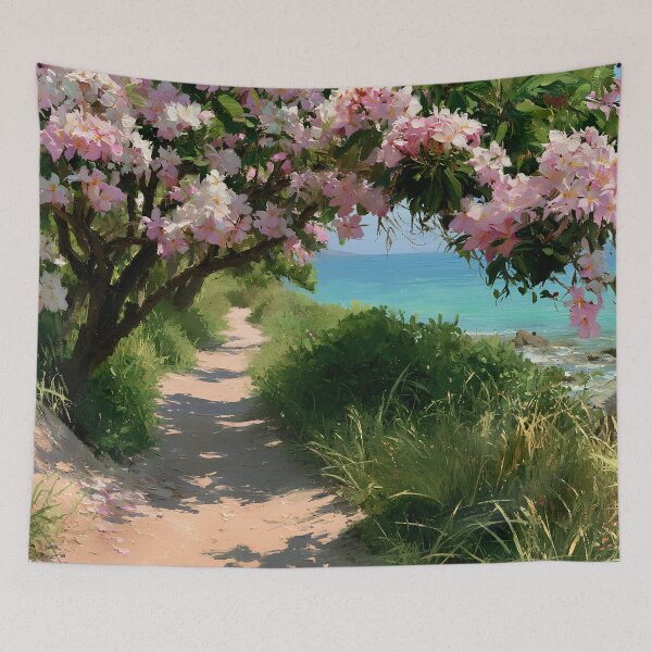 Item preview, Hawaiian Tropical Beach Path with Flowering Tree and Turquoise Ocean v2 designed and sold by daila70.