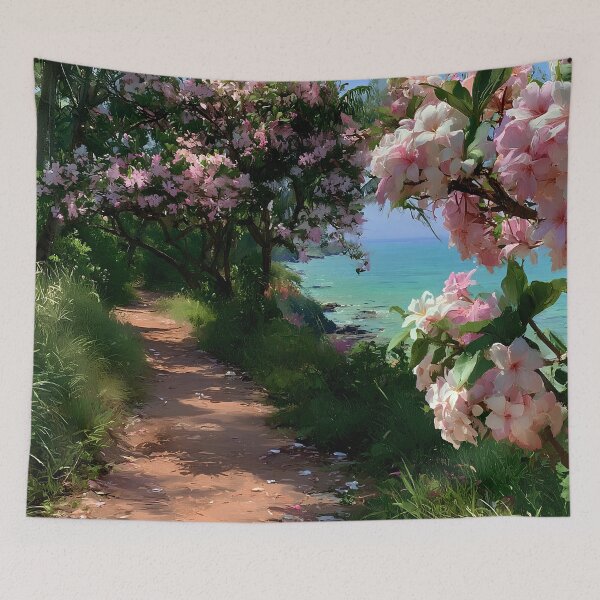 Item preview, Hawaiian Tropical Beach Path with Flowering Tree and Turquoise Ocean designed and sold by daila70.