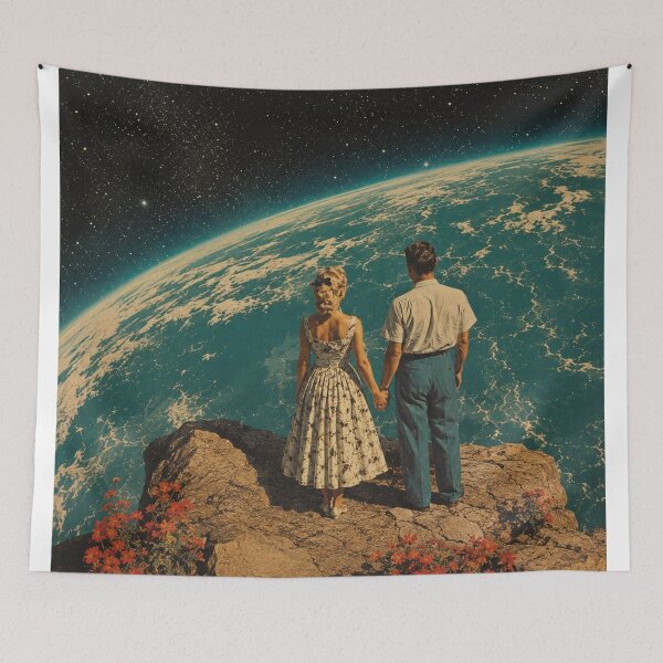 Item preview, Beyond Earth Together | Vintage Retro Sci-Fi Romance Art Print designed and sold by littlestore.