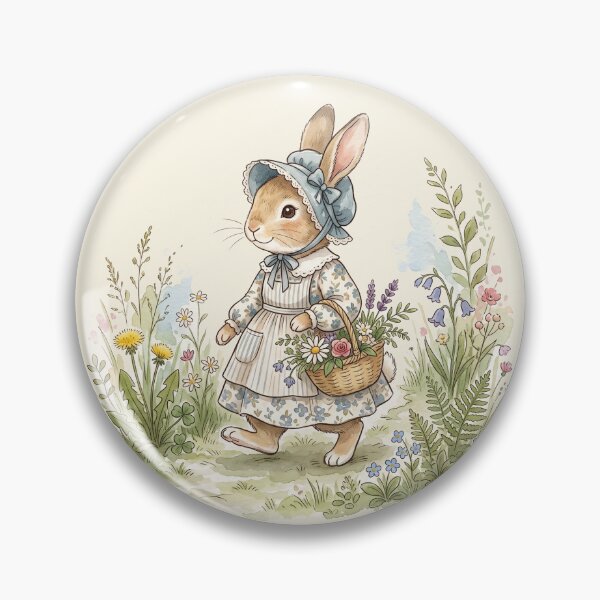 Item preview, Cottagecore Bunny with Flower Basket - Vintage Watercolor Illustration designed and sold by Pasteltone.