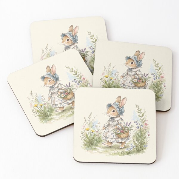 Item preview, Cottagecore Bunny with Flower Basket - Vintage Watercolor Illustration designed and sold by Pasteltone.