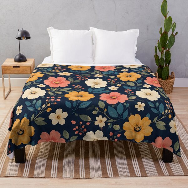 Item preview, Vintage Floral Pattern Navy Blue Botanical Garden Art designed and sold by Aureva Arts Shop.