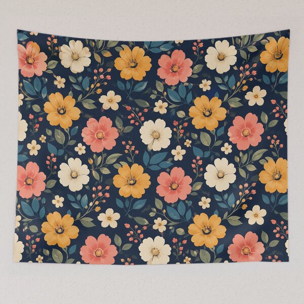 Item preview, Vintage Floral Pattern Navy Blue Botanical Garden Art designed and sold by Aureva Arts Shop.