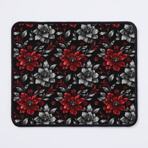 Item preview, Dark Floral Pattern Red and Silver Botanical Design designed and sold by Aureva Arts Shop.