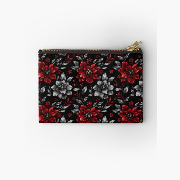 Item preview, Dark Floral Pattern Red and Silver Botanical Design designed and sold by Aureva Arts Shop.